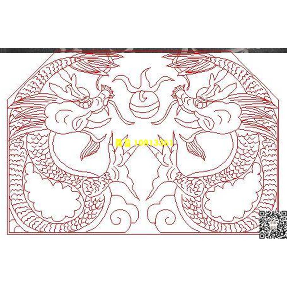 精雕图49双龙墓碑碑头线雕图线条图单线铣底图_电脑雕刻plt文泰矢量图精雕图浮雕图